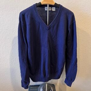 Vintage Windham Pointe Sweater Men’s XL Navy Blue V Neck 100% Cotton